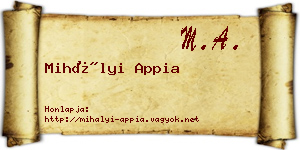 Mihályi Appia névjegykártya